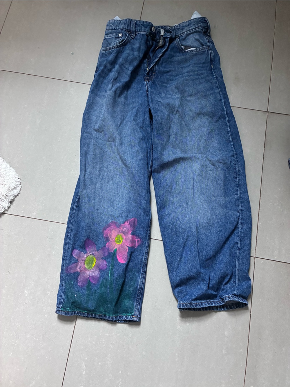 H&M Blue Jeans with Pink Floral Painting